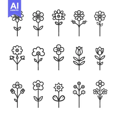 Popular premium asset: Collection of Line Drawings of Different Flowers