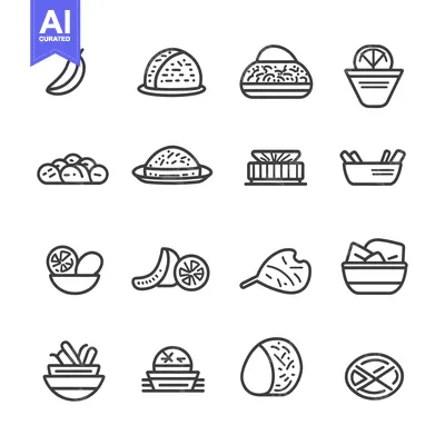 Aset premium populer: Collection of Line Drawings of Food and Food Items