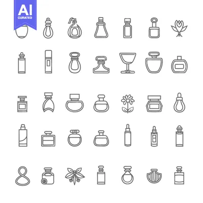Premium design asset: Collection of Line Drawings of Perfume Bottles and Accessories