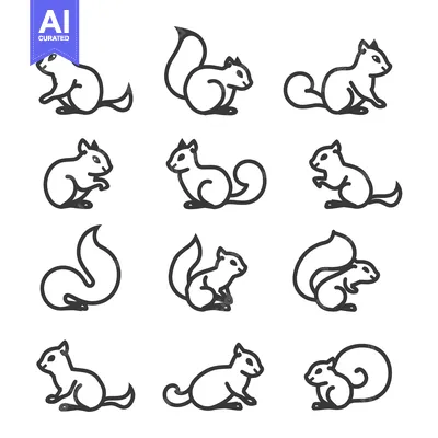 Popular premium asset: Collection of Line Drawings of Sitting Squirrels