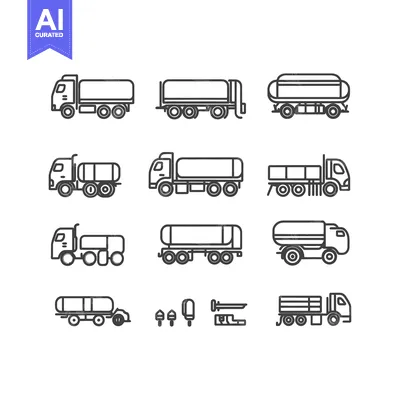 Aset desain premium: Collection of Line Drawings of Tanker Trucks