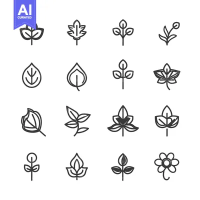 Popular premium asset: Collection of Line Drawings of Various Leaf and Floral Designs