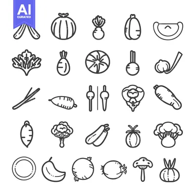 Popular premium asset: Collection of Line Drawings of Various Vegetables