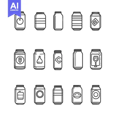 Premium design asset: Collection of Line Drawn Aluminum Cans with Various Label Designs