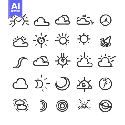 Premium design asset: Collection of Line Icons Depicting Time, Weather, and Other Concepts