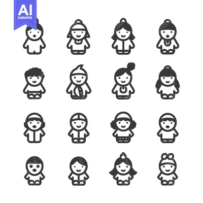 Aset premium populer: Collection of Line Icons Depicting Various Children's Hairstyles