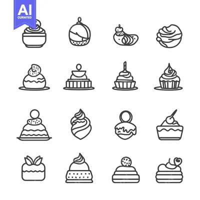 Aset desain premium: Collection of Line Icons Depicting Various Desserts