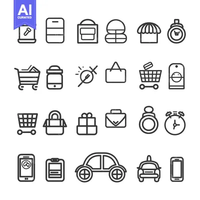 Aset premium populer: Collection of Line Icons for Shopping, Food, Transportation, and Time