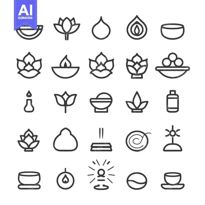 Aset premium populer: Collection of Line Icons Related to Meditation and Yoga