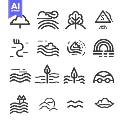 Collection of Line Icons Related to Water, Nature, and Weather