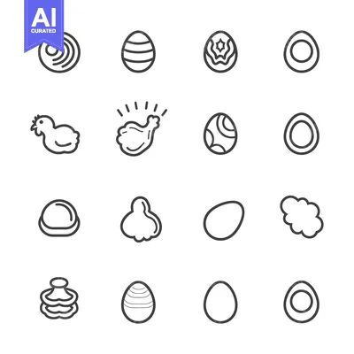 Aset premium populer: Collection of Line Icons Representing Eggs and Chickens