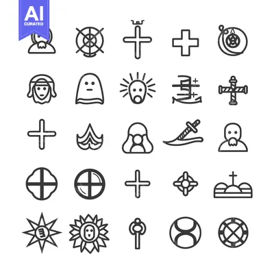 Collection of Line Icons Representing Religious Symbols