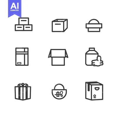 Aset desain premium: Collection of Line Icons Representing Various Package Types