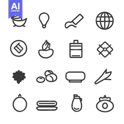Aset desain premium: Collection of Line Icons with Various Subjects