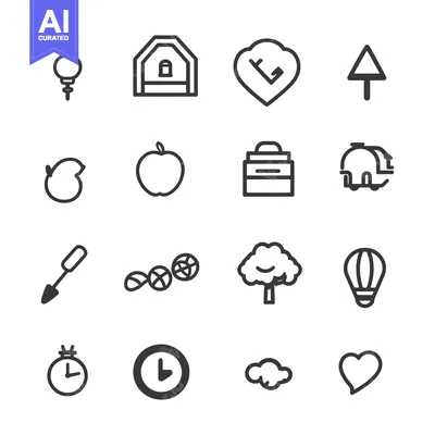 Aset premium populer: Collection of Line Icons with Various Themes and Symbols