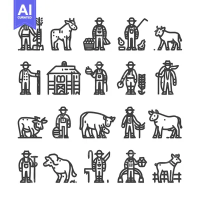Popular premium asset: Farm Life Icons - Farmers, Animals, and Agricultural Elements.