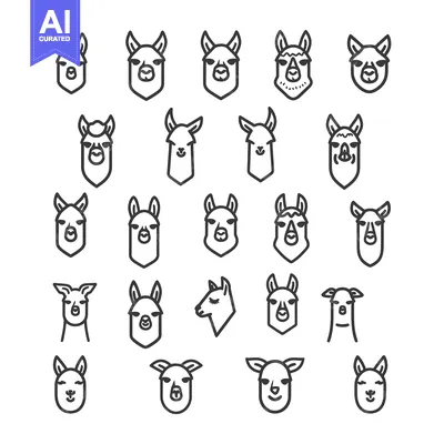 Popular premium asset: Collection of Llama and Alpaca Head Line Art Illustrations