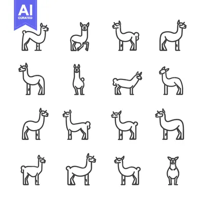 Aset premium populer: Collection of Llama Line Icons in Various Poses