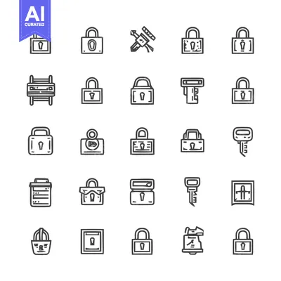 Premium design asset: Collection of Security and Protection Icons in Minimalist Style.