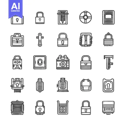 Premium design asset: Collection of various lock icons and symbols in a grid.