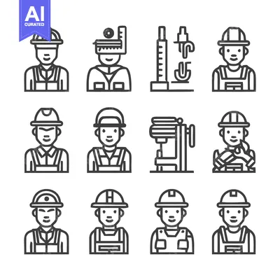 Aset premium populer: Construction Workers and Engineers in Safety Helmets and Overalls.