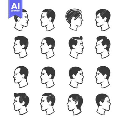 Aset premium populer: Collection of Male Profiles with Different Hairstyles