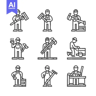 Premium design asset: Construction Workers - A Collection of Line Art Icons.