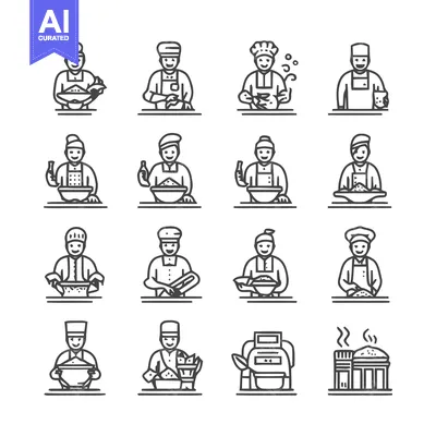 Aset premium populer: Chefs and cooks in various poses, cooking and baking.
