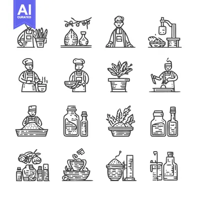Aset desain premium: Artisan Crafting and Production Process Icons.
