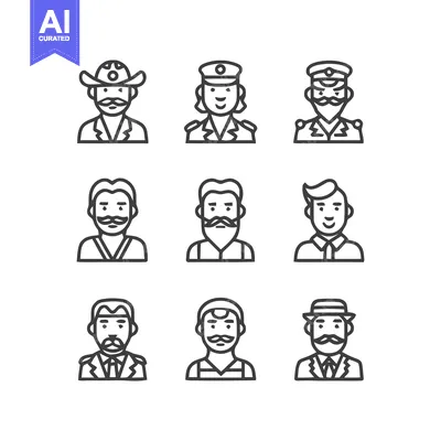 Aset premium populer: Diverse Line Art Portraits of Various Professions and Individuals.