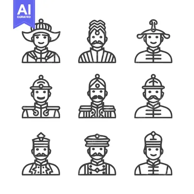 Premium design asset: Collection of Line Art Portraits of Men in Uniforms.