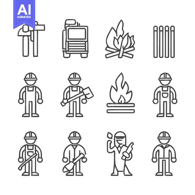 Aset premium populer: Construction and Fire Safety Icons - A Comprehensive Collection.