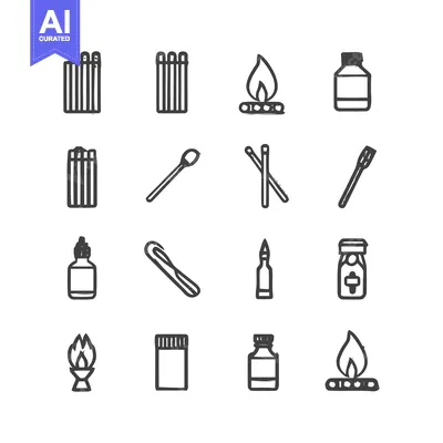 Premium design asset: Minimalist Icon Set - Matches, Fire, and Bottles.