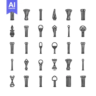 Aset desain premium: Collection of various stylized pillar and column illustrations.