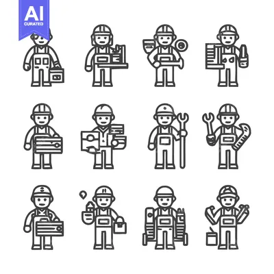 Popular premium asset: Construction workers in various poses and with different tools.