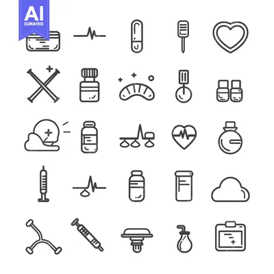 Aset desain premium: Collection of Medical and Healthcare Line Icons
