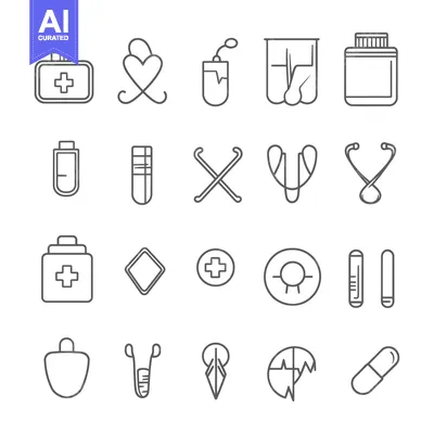 Aset desain premium: Collection of Medical and Healthcare Line Icons