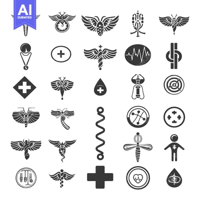 Collection of Medical and Healthcare Symbols with Winged Creatures