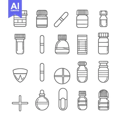 Aset premium populer: Collection of Medical and Pharmacy Related Line Icons