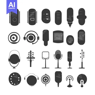 Aset desain premium: Collection of Microphone Icons in Different Styles