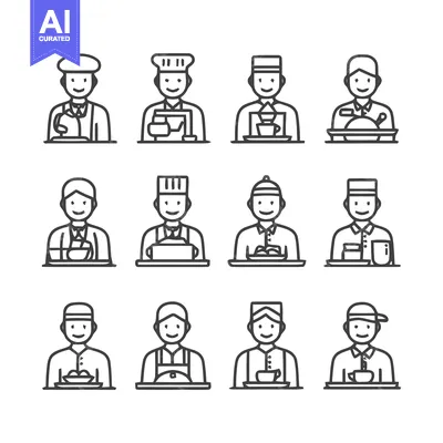 Aset desain premium: Diverse Culinary Professionals - A Collection of Chef and Server Icons