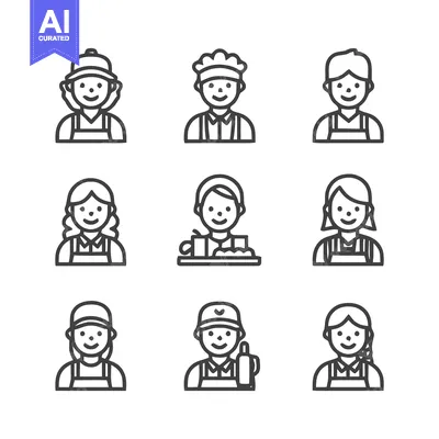 Aset desain premium: Diverse Line Art Icons Depicting Various Professions and Occupations.
