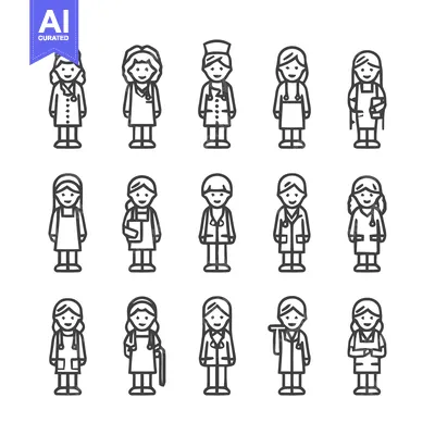 Aset premium populer: Medical Professionals - A Collection of Line Art Illustrations.