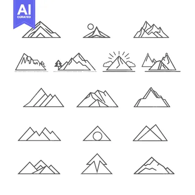 Aset desain premium: Collection of Minimalist Mountain Line Icons