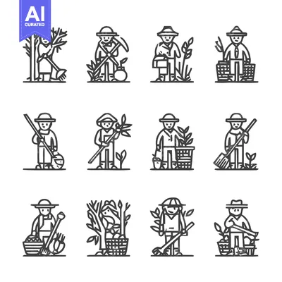 Popular premium asset: Farmers working in the field with tools and equipment.