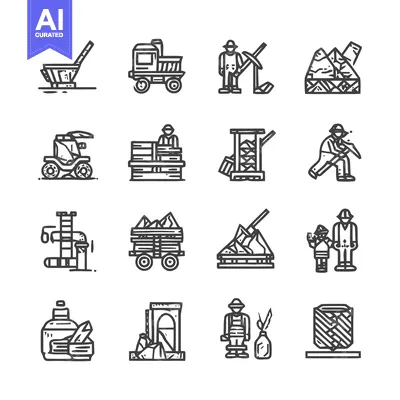 Aset desain premium: Mining and Construction Icons - A Collection of Illustrations.