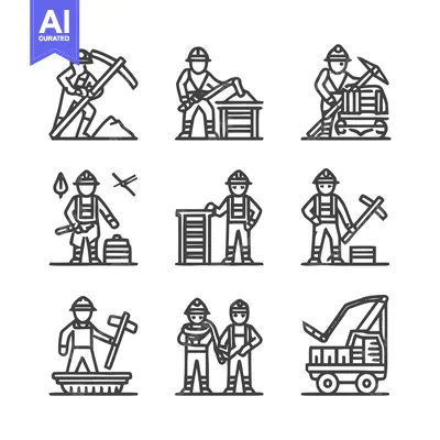Aset premium populer: Construction Workers in Various Poses and Activities.