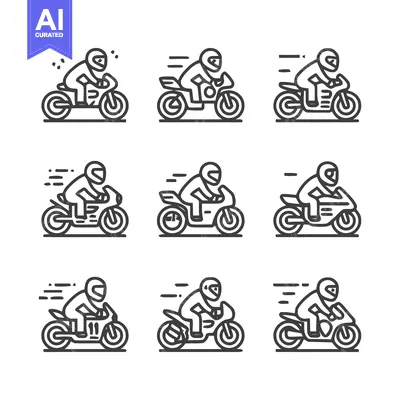 Aset desain premium: Motorcycle Racing Icons - A Set of Nine Dynamic Illustrations.
