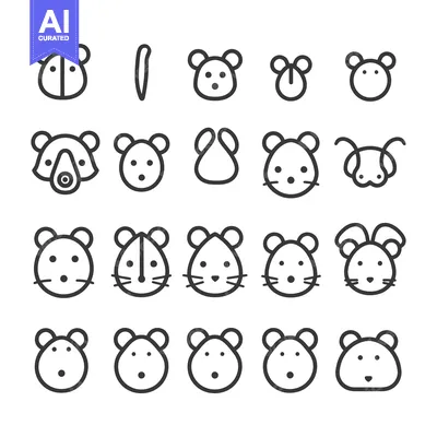Aset premium populer: Collection of Mouse and Rat Faces in Line Art Style