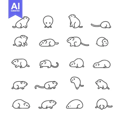 Aset premium populer: Collection of Mouse and Rat Line Icons in Various Poses